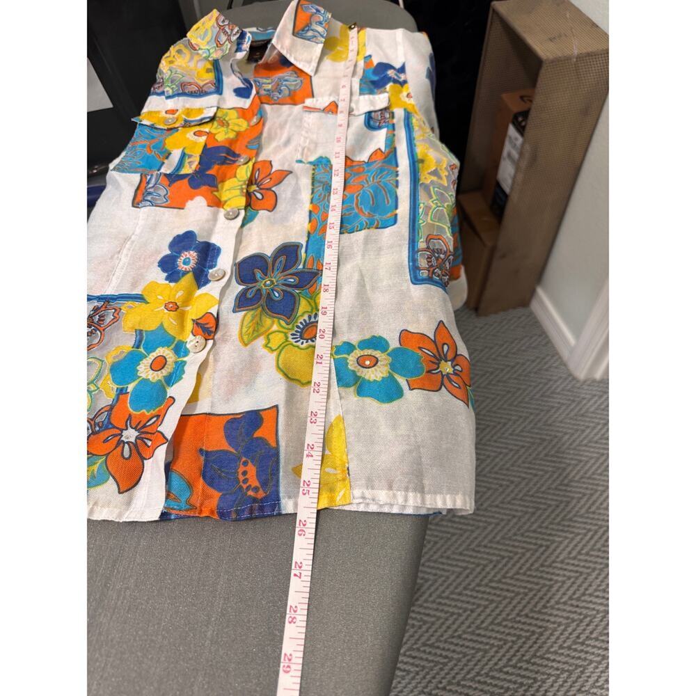 Multiples Blouse Medium Womens Floral Button Sheer Panels Roll Tab Sleeve - Picture 11 of 11